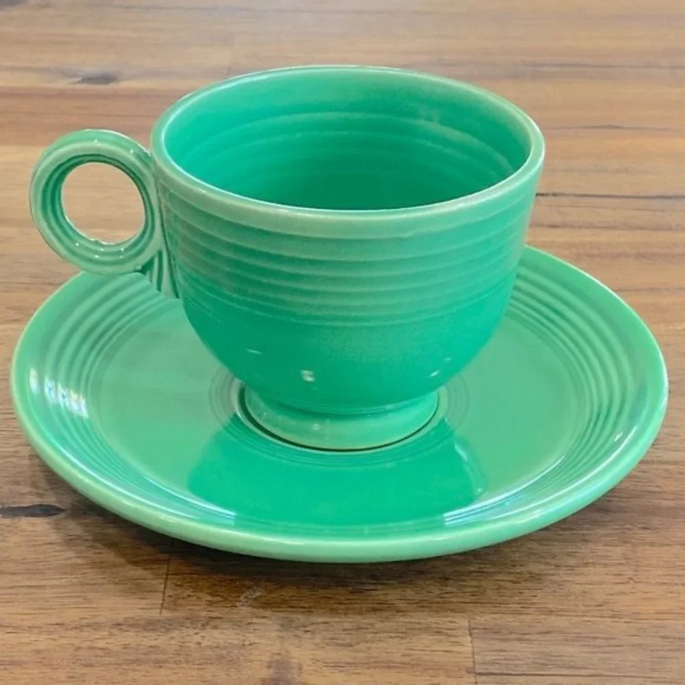 Fiestaware Mid Century Modern Dinnerware Cup & Saucer Set Original Medium Green